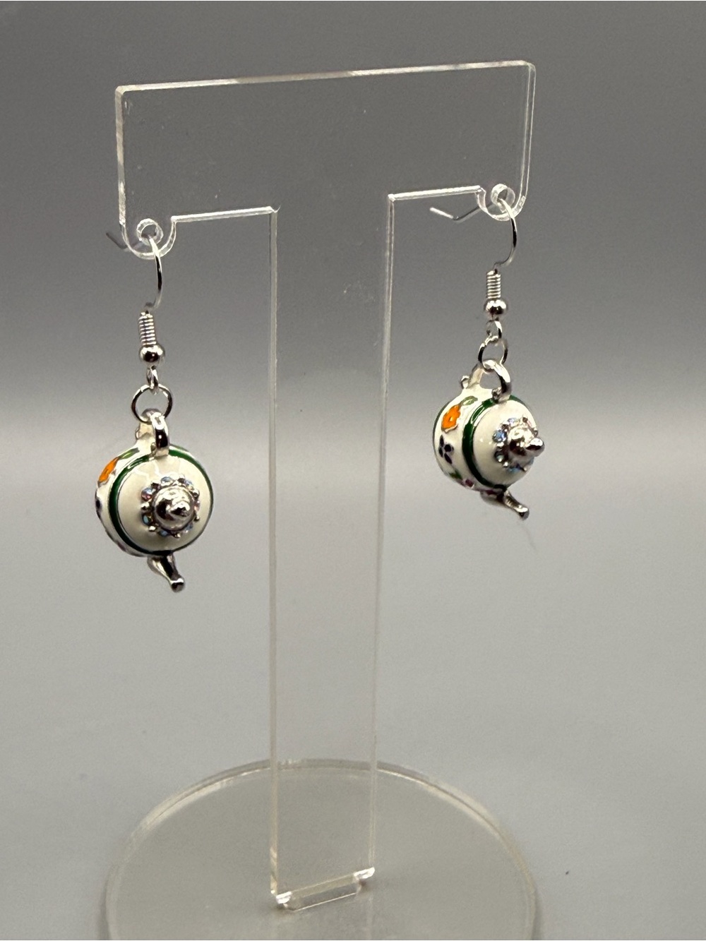 Teapot Charm Drop Earrings - Handmade #E0449C